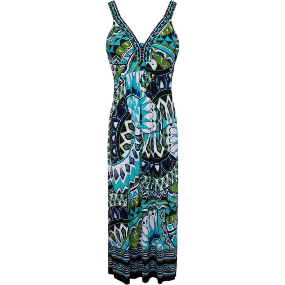 En Focus Studio Womens Dress Size 14 Blue Green Geometric V Neck / #9071